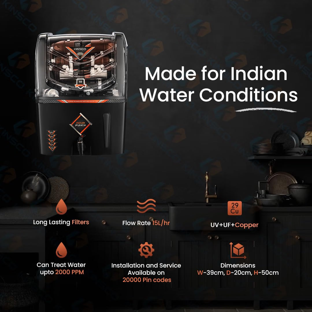 Aqua Punch 15 Litre Copper + RO + UV + UF + TDS Adjuster Pure Copper Water Purifier Dispenser Machine, Black (With Free Pre Filter)